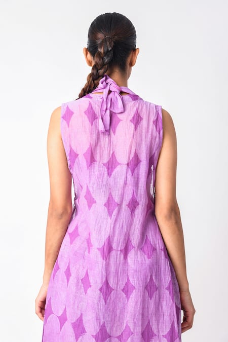 JAYATI GOENKA_Purple Chanderi Silk Embroidery Collared, Mandarin Printed Pant Set With Overlay _Online_at_Aza_Fashions