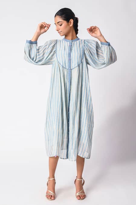 JAYATI GOENKA Chanderi Silk Stripe Print Dress 