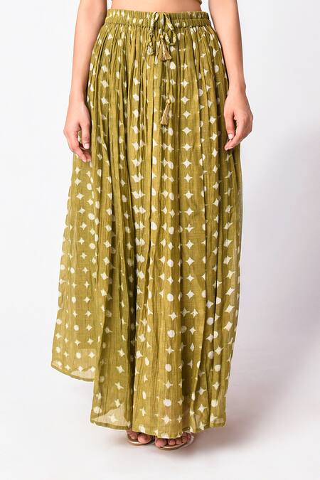 Shop_JAYATI GOENKA_Green Chanderi Silk Halter Neck Printed Wrap Top Skirt Set _Online_at_Aza_Fashions