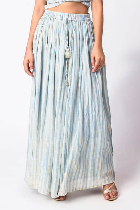 Shop_JAYATI GOENKA_Blue Chanderi Silk Halter Neck Printed Skirt Set _Online_at_Aza_Fashions