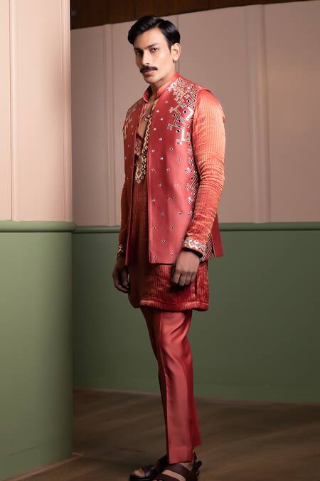 Buy_Kaaj Button_Lightening Applique Bundi Kurta Set _Online_at_Aza_Fashions