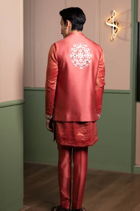 Kaaj Button Lightening Applique Bundi Kurta Set 