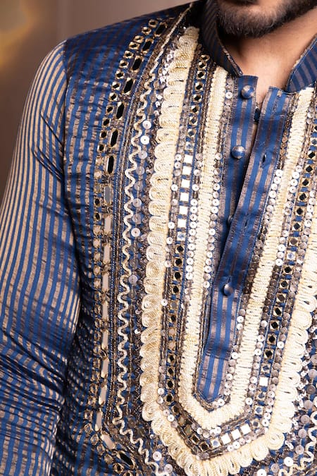 Shop_Kaaj Button_Bajirao Mirror Work Kurta Set _Online_at_Aza_Fashions