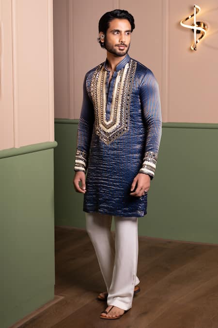 Kaaj Button_Bajirao Mirror Work Kurta Set _at_Aza_Fashions
