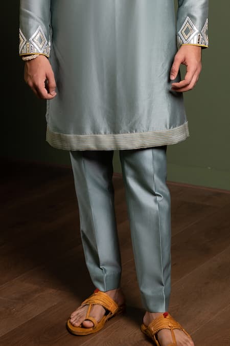 Kaaj Button_Leather Armour Applique Kurta Set _Online_at_Aza_Fashions