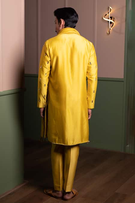 Kaaj Button Mirror Drop Kurta Set With Banarasi Stole 