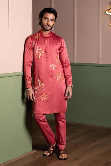Kaaj Button Block Embroidered Kurta Set 