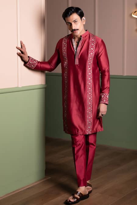 Kaaj Button Applique Panel Kurta Set 