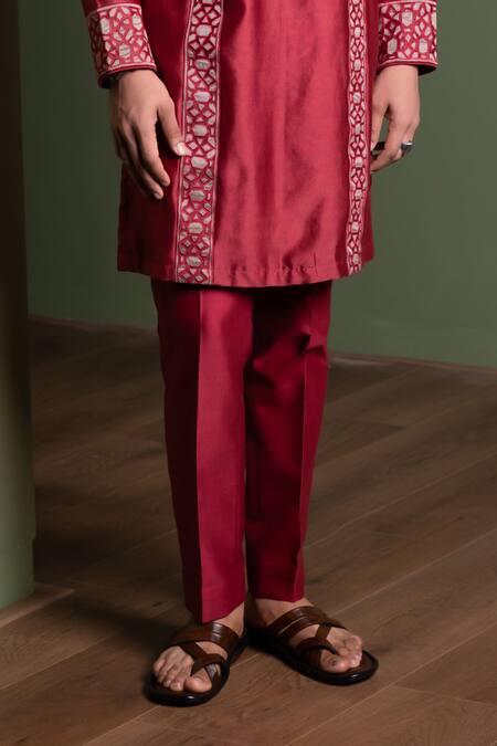 Buy_Kaaj Button_Applique Panel Kurta Set _Online_at_Aza_Fashions