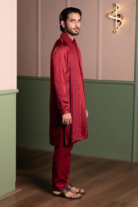 Kaaj Button_Mirror Frenzy Kurta Stole Set _Online_at_Aza_Fashions