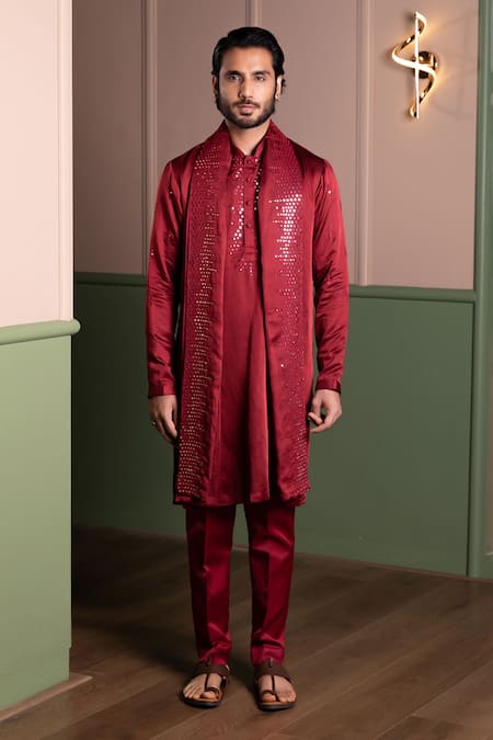 Shop_Kaaj Button_Mirror Frenzy Kurta Stole Set _Online_at_Aza_Fashions