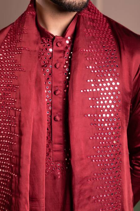 Kaaj Button_Mirror Frenzy Kurta Stole Set _at_Aza_Fashions