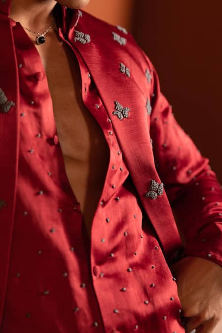 Shop_Kaaj Button_Knotty Affair Kurta Bundi Set _Online_at_Aza_Fashions