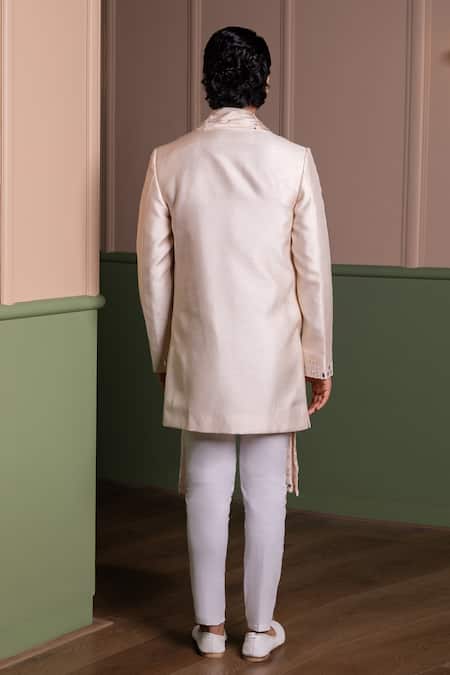 Kaaj Button Mirror Work Sherwani Set 