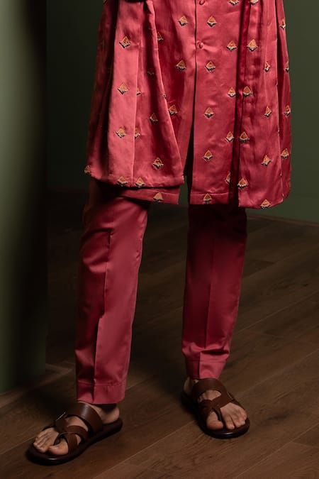 Kaaj Button_Triangle Buti Kurta Stole Set _Online_at_Aza_Fashions