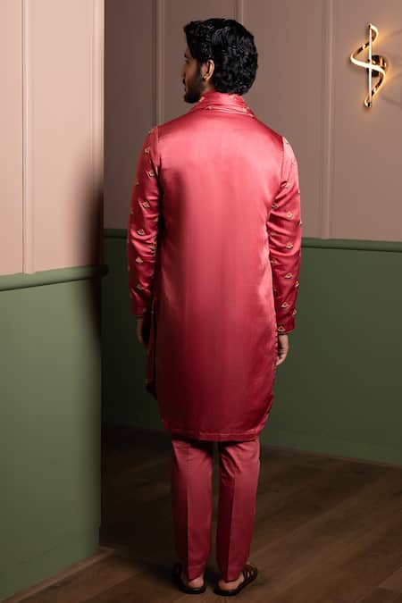 Kaaj Button Triangle Buti Kurta Stole Set 