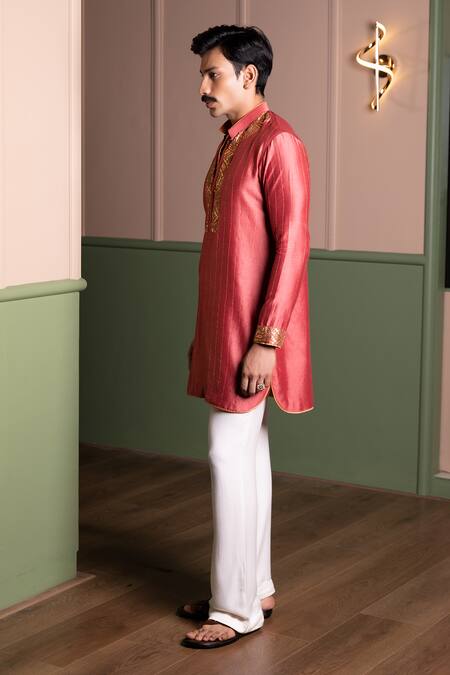 Buy_Kaaj Button_Gold Dust Kurta Set _Online_at_Aza_Fashions