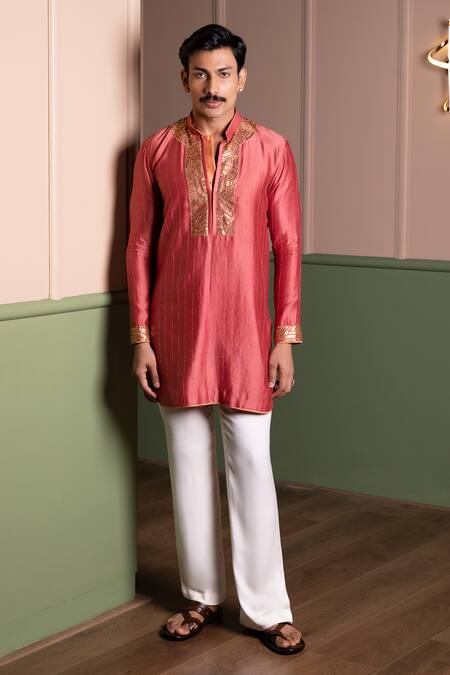 Kaaj Button_Gold Dust Kurta Set _at_Aza_Fashions