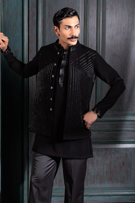 Kaaj Button_Glam Open Bundi Kurta Set _Online_at_Aza_Fashions