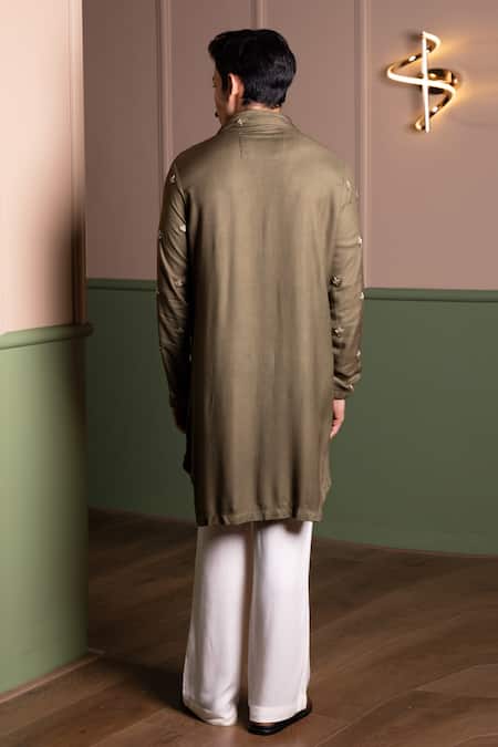 Kaaj Button Lotus Embroidered Kurta Pant Set 