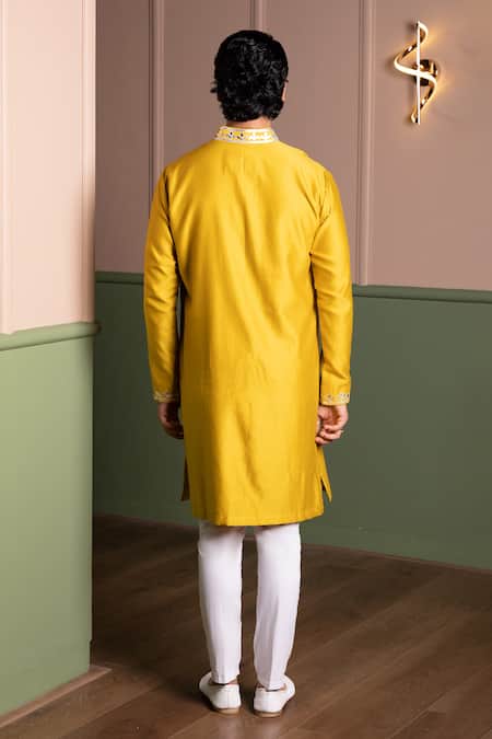 Kaaj Button Old Leather Applique Kurta Set 