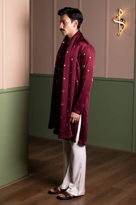 Shop_Kaaj Button_Fly Kurta Set With Stole _Online_at_Aza_Fashions