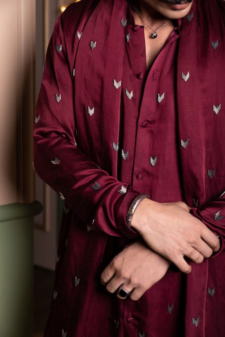 Kaaj Button_Fly Kurta Set With Stole _at_Aza_Fashions