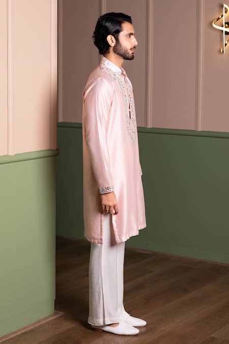 Shop_Kaaj Button_Royal Leather Applique Kurta Set _Online_at_Aza_Fashions