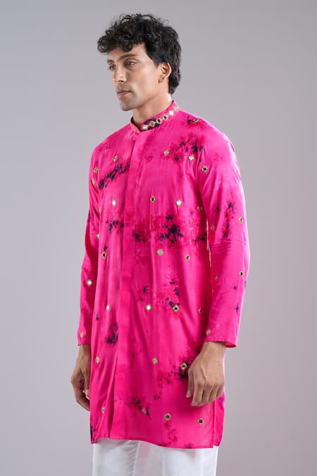 Arihant Rai Sinha_Pink Rayon, Silk Mirrors Work Kurta _Online_at_Aza_Fashions