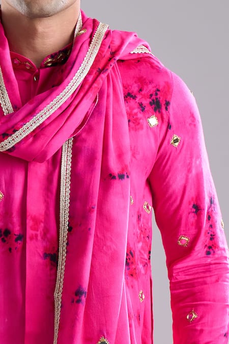Buy_Arihant Rai Sinha_Pink Rayon, Silk Mirrors Work Kurta _Online_at_Aza_Fashions