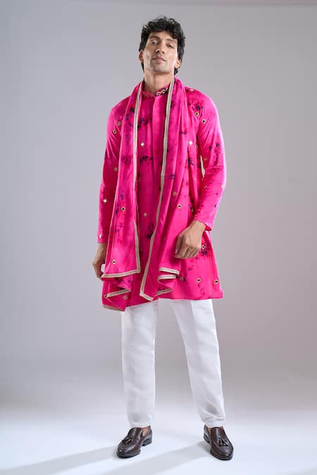 Shop_Arihant Rai Sinha_Pink Rayon, Silk Mirrors Work Kurta _Online_at_Aza_Fashions
