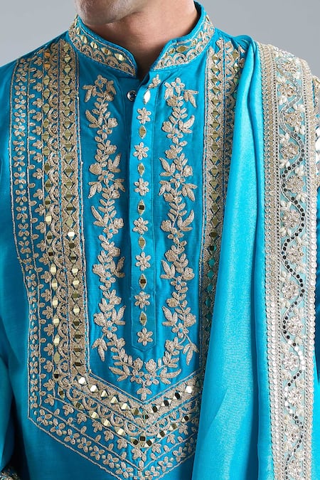 Shop_Arihant Rai Sinha_Blue Silk Zari Zardozi Work Kurta With Dupatta _Online_at_Aza_Fashions