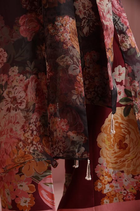 Shop_Moh India_Burgundy Organza V-neck The Maharani Bagh Overlay 