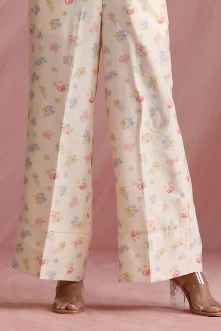 Moh India_Ivory Organza V-, Open Palace Petals Overlay _Online_at_Aza_Fashions