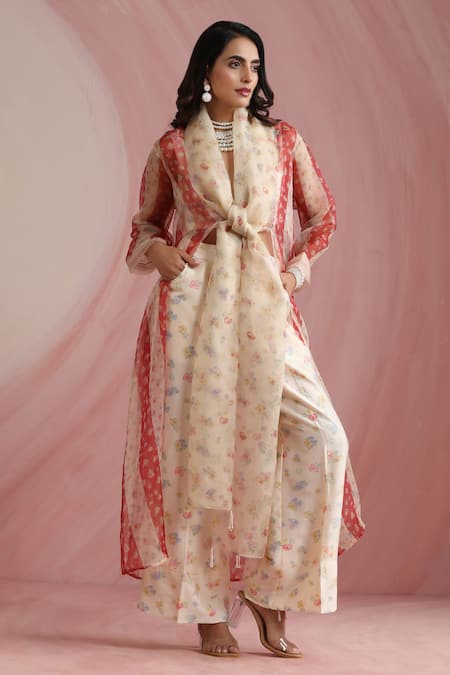 Moh India Ivory Organza V-, Open Palace Petals Overlay 