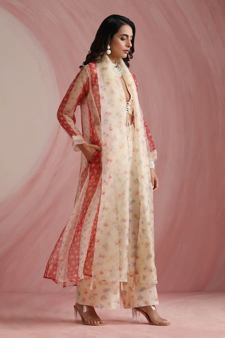Shop_Moh India_Ivory Organza V-, Open Palace Petals Overlay _Online_at_Aza_Fashions