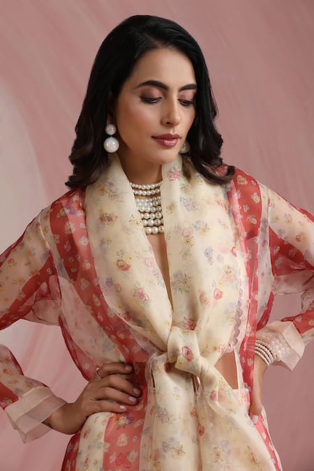 Buy_Moh India_Ivory Organza V-, Open Palace Petals Overlay 