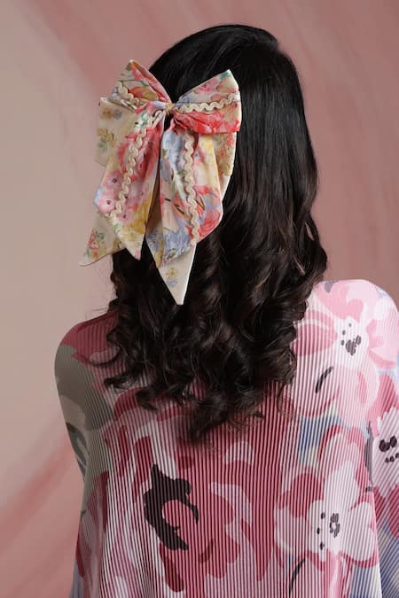 Moh India_Multi Color Chanderi Silk, Cotton Round Neck Rani Bloom Cape And Pant Set _at_Aza_Fashions