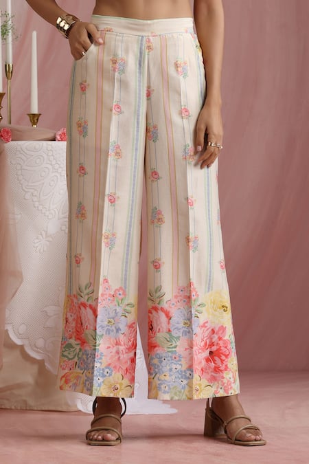 Buy_Moh India_Pink Chanderi Boat Neck Raj Bagh Cape And Pant Set _Online_at_Aza_Fashions