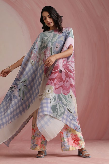 Moh India Sky Blue Round Neck Rani Bloom Powder Cape