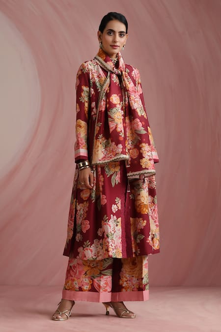 Moh India Burgundy The Maharani Bagh Stole 