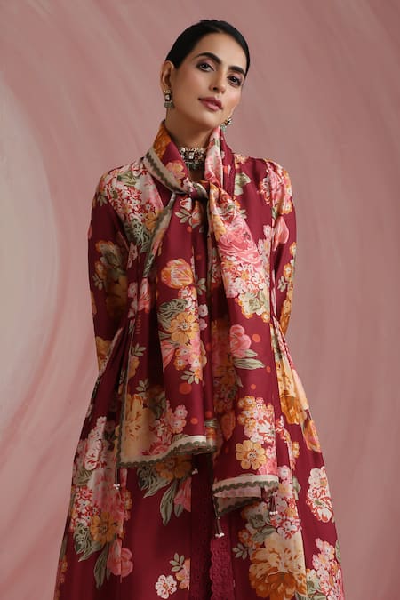 Moh India The Maharani Bagh Burgundy Stole 