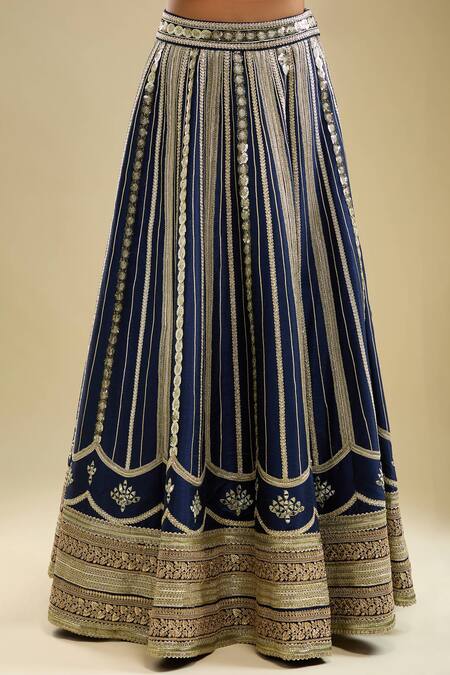 Shop_Samyukta Singhania_Navy Silk Embroidery Round Neck Lehenga Set_Online_at_Aza_Fashions