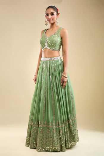 Samyukta Singhania Mint Georgette, Net Sequins, Embroidery V-neck Lehenga Blouse Set Online at Aza Fashions Samyukta Singhania_Mint Georgette, Net Sequins, Embroidery V-neck Lehenga Blouse Set _Online_at_Aza_Fashions