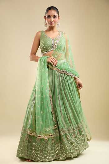 Buy Samyukta Singhania Mint Georgette, Net Sequins, Embroidery V-neck Lehenga Blouse Set Online at Aza Fashions Buy_Samyukta Singhania_Mint Georgette, Net Sequins, Embroidery V-neck Lehenga Blouse Set _Online_at_Aza_Fashions