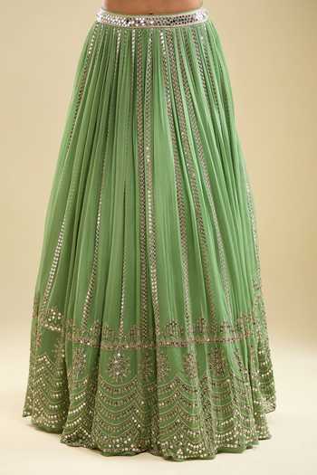 Samyukta Singhania Mint Georgette, Net Sequins, Embroidery V-neck Lehenga Blouse Set at Aza Fashions Samyukta Singhania_Mint Georgette, Net Sequins, Embroidery V-neck Lehenga Blouse Set _at_Aza_Fashions