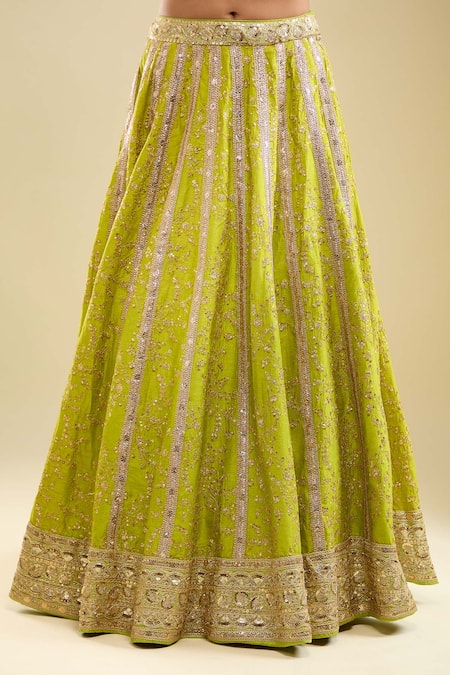 Buy_Samyukta Singhania_Green Silk, Organza Sequins, Embroidery V-neck Lehenga Blouse Set _Online_at_Aza_Fashions