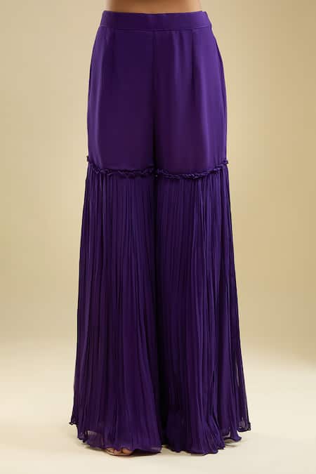 Samyukta Singhania Purple Georgette, Organza Embroidery Sweetheart Neck Peplum Kurta Gharara Set Online at Aza Fashions Samyukta Singhania_Purple Georgette, Organza Embroidery Sweetheart Neck Peplum Kurta Gharara Set _Online_at_Aza_Fashions