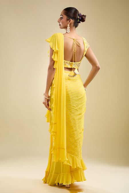 Samyukta Singhania Ruffle Pre-Draped Saree With Embroidered Blouse 