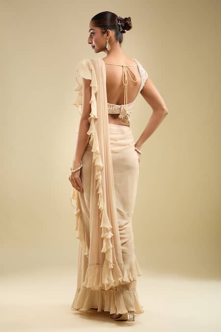 Samyukta Singhania Ruffle Pre-Draped Saree With Embroidered Blouse 